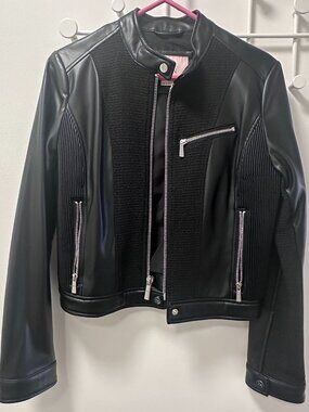 Parish Hilton Vegan Leather Jacket Black/Silver Size S